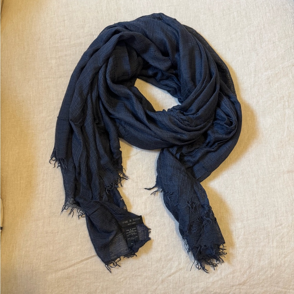 Rag & Bone Navy Blue Fringed Scarf